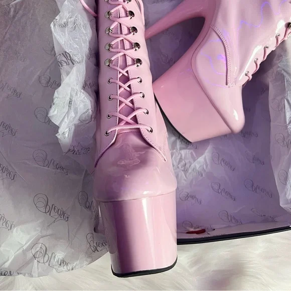 🌸 {nib} Pleasers Adore 7” Stiletto Lace-Up Ankle Boot Heels 12 - Picture 5 of 13